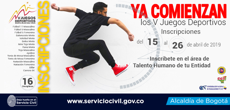 Inscripciones V juegos deportivos 2019 del 15 al 26 de abril