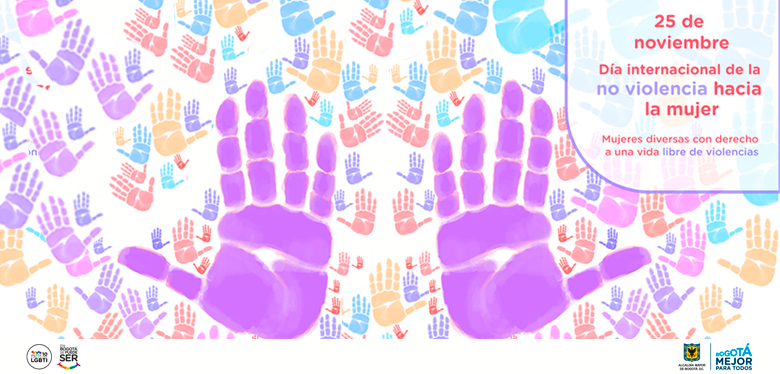 Manos de colores expresando rechazo contra la violencia hacia la mujer